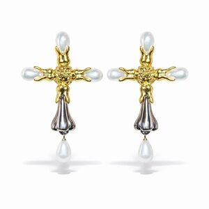 Trendy Gold and Silver Cross Earrings
